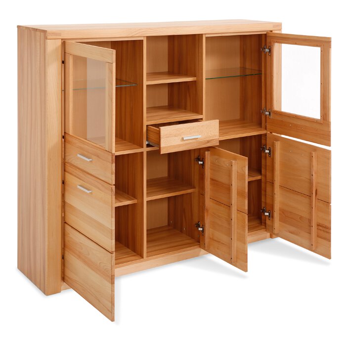 Elte Vitrine Highboard Tabea – Kernbuche Geölt, Teilmassiv, 155cm Breit – Mit Glasfront