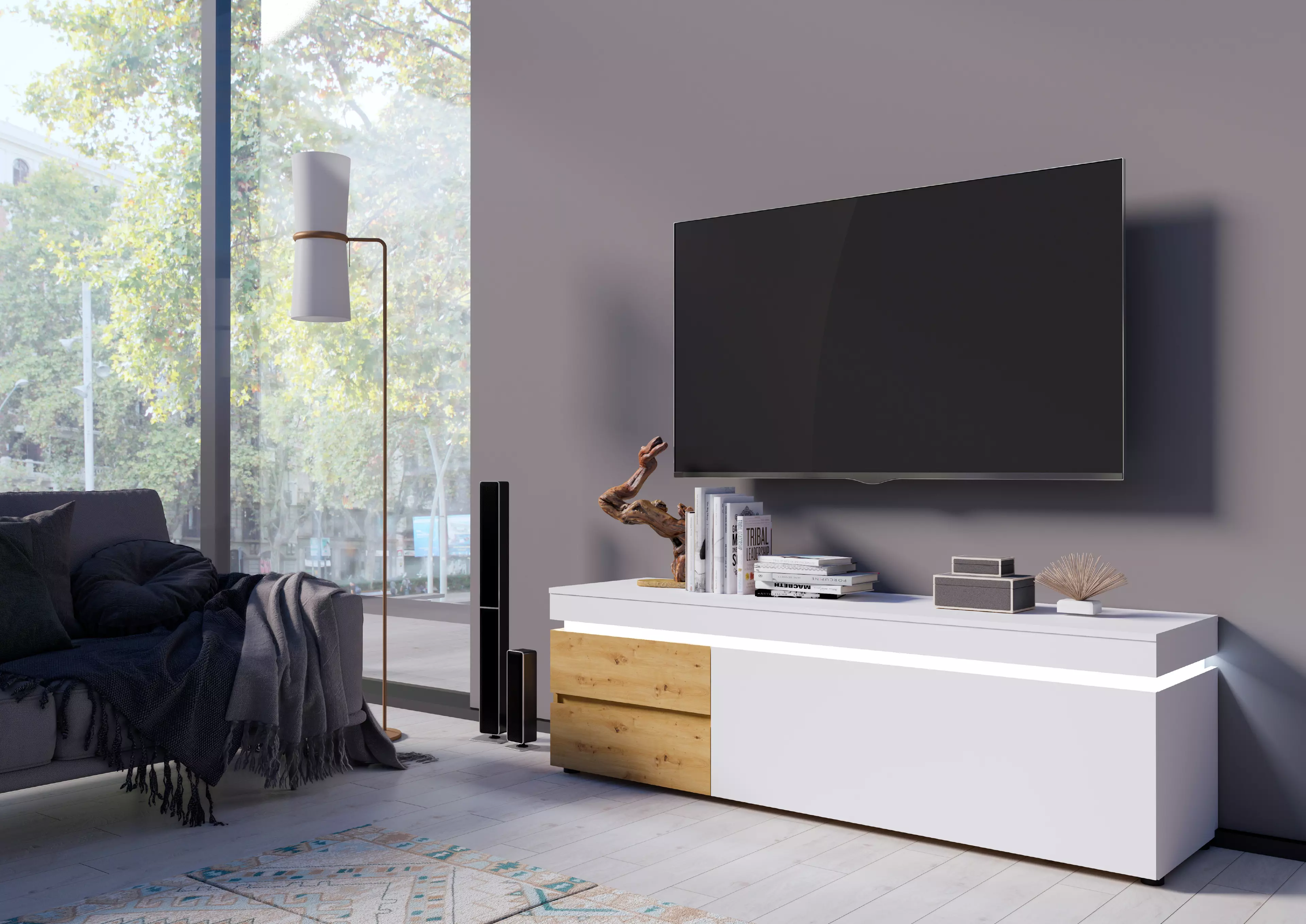 OLEYLUCKLIVE TV Lowboard 240cm - Walnuss Schrank Für Bis Zu 80 Zoll Fernseher