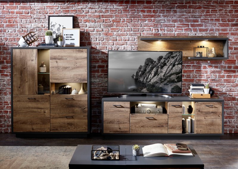 Wohnwand Brownsville 3tlg. Eiche kaufen | Segmüller 3466090-00001